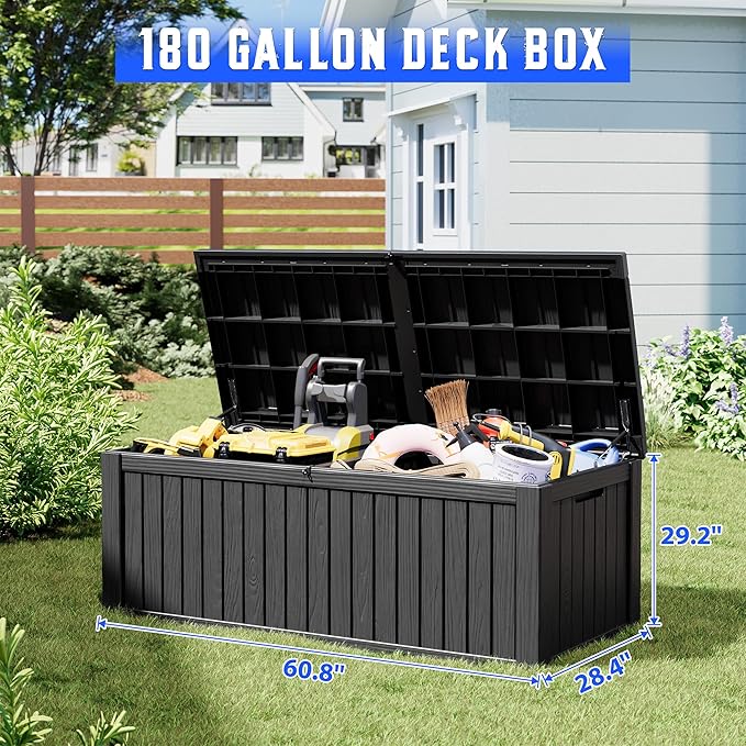 Oudoor Storage Deck Boxes Waterproof, Waterproof and UV Resistant Outdoor Storage Box Lockable Lid for Delivery Box, Indoor, Garden Tools, Pool Supplies, Patio (Black, 220 Gallon)