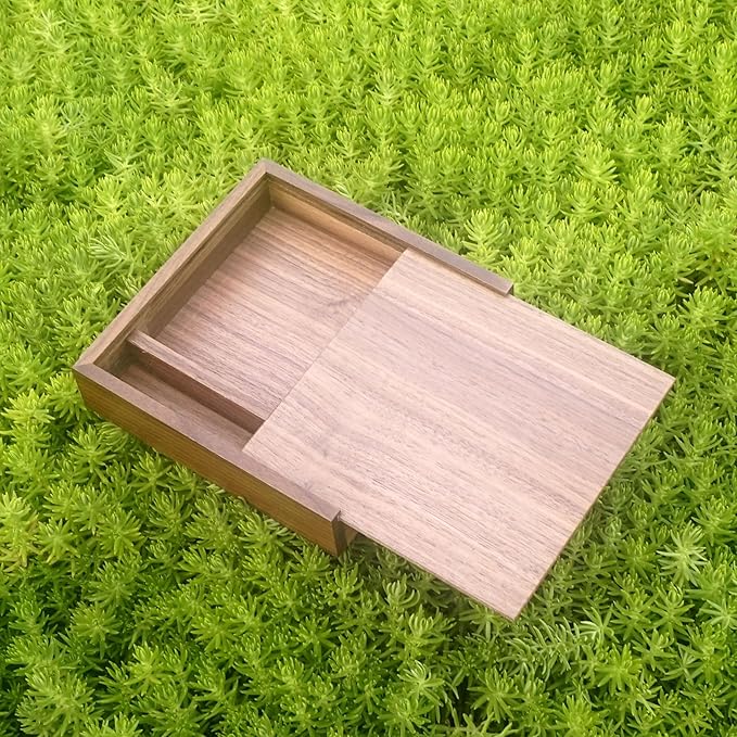 Walnut Wood Storage Box with Compartments | Handmade Gift Keepsake Organizer for Photos, USB Drives, Rings, Small Items | 6.7x6.7x1.4 inches (17x17x3.5cm)