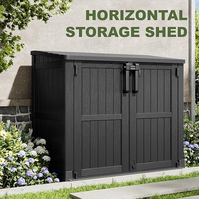 36 Cu Ft Resin Outdoor Storage Shed, Weatherproof Horizontal Outdoor Storage Cabinet with Dual Lock Door for Backyard, Patio, Garage, Garden(Black)