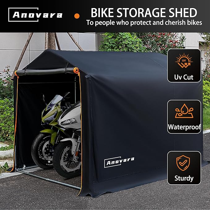 Bike Storage Shed Tent, 5.25x7.2FT Outdoor Bicycle Motorcycle Storage Shed with 210D Oxford Fabric PU2000 Waterproof for 2-5 Bikes, Bike Covers Shelter for Garden Tools, Toys (Black, L Size)