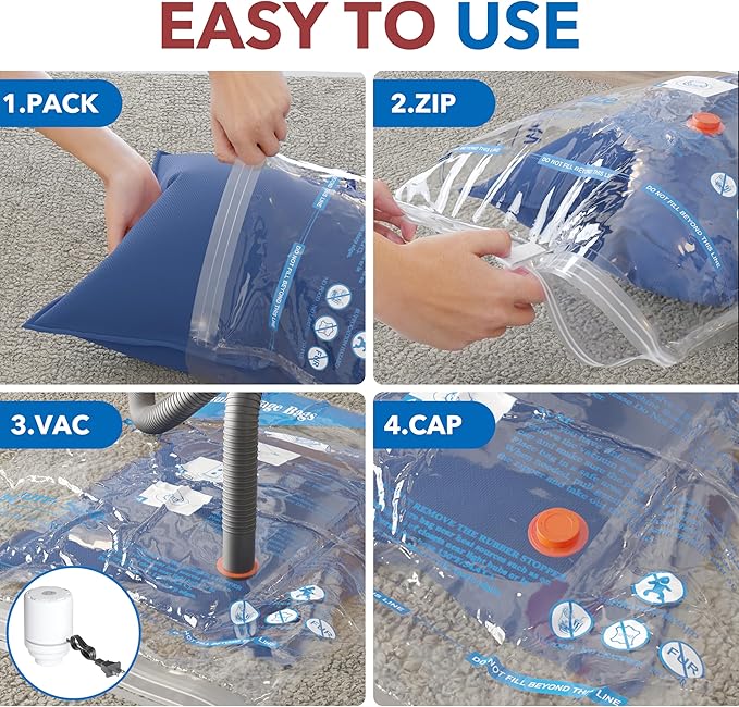 MEIQIHOME Vacuum Storage Bags, Space Saver Sealer Bags,Vacuum seal bags for clothing, Pillows, Comforters, Blankets, Bedding,16 Pack Vacuum Storage Bags with Electric Pump