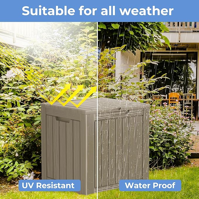 Outdoor Storage Deck Box Waterproof,50 Gallon Lockable Patio Package Delivery Bin as Seat, Resin Storage Container Bench for Furniture Cushions, Pool Accessories, Garden Tools, Grey