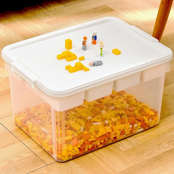 Citylife 32 QT Stackable Toy Storage with Building Baseplate Lid and Removable Tray Tool Box Organizer Storage Bins with Lids for Organizing Bead, Tool, Sewing