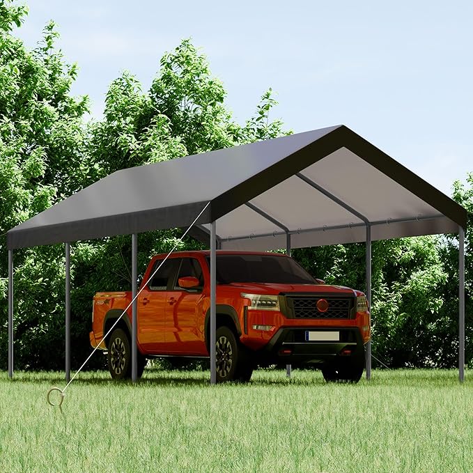 Shintenchi 10x20ft Heavy Duty Carport with UV&Wind Resistant Canopy,Portable Carport Garage Shelter with Stable Powder-Coated Steel Frame,Outdoor Carports for Car,Bike,Camp,Storage(Grey)