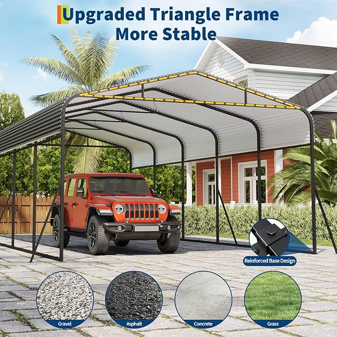 GAOMON Metal Carport, Carport with Reinforced Base and Galvanized Steel Roof, Heavy Duty Garage Car Shelter Shade, Outdoor Car Port Canopy for SUV, Truck, Boats, 13x26 FT