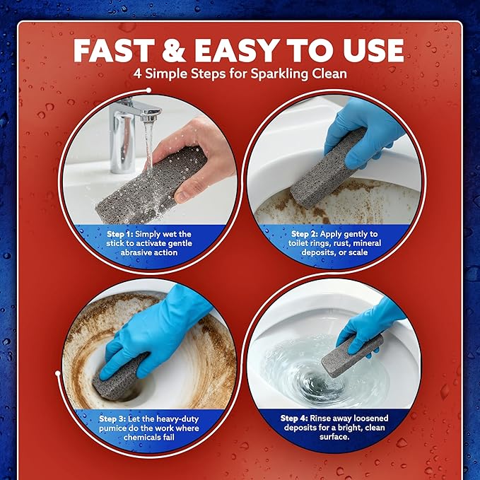 6-Pack PUMIE HDW Scouring Stick for Toilet Bowl Cleaning, Cleans Toilet Bowl Hard Water Rings, Buildups, Rust & Tough Stains, Perfect Pumice Stone for Cleaning Bathtub, Pools, Kitchens, Sinks & Grills