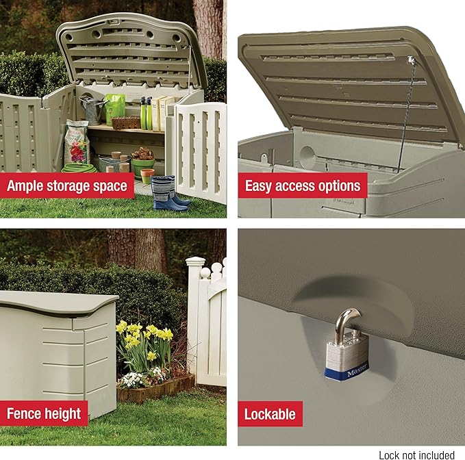 Rubbermaid Small Horizontal Resin Outdoor Storage Shed With Floor (4.5 x 3 Ft) Weather Resistant, Beige/Brown, Organization for Home/Backyard/Pool Chemicals/Toys/Garden Tools/Porch/Patio Cushions