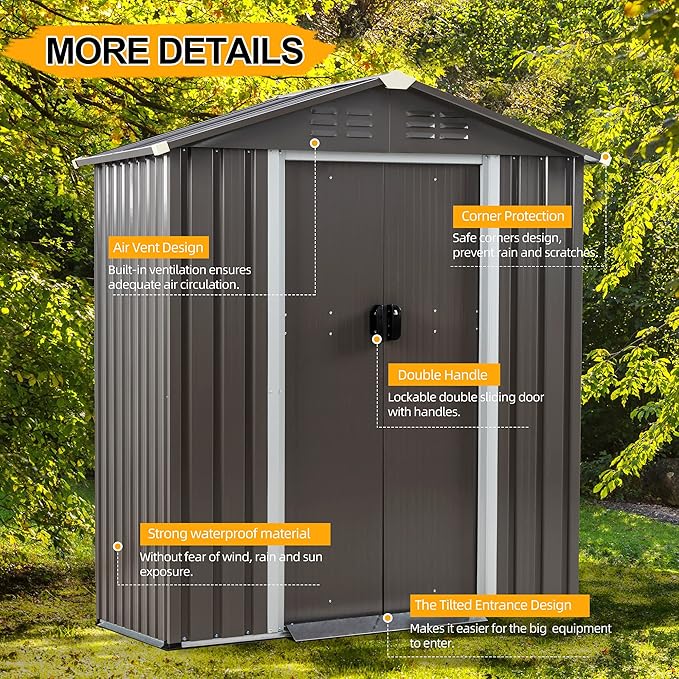 Shintenchi 5x3 FT Outdoor Storage Shed with Window, Lockable Outdoor Waterproof Tool Storage Sheds, Weather Resistant Tool Storage House Shed for Garden, Backyard, Patio Utility Tool Storage,Dark Gray