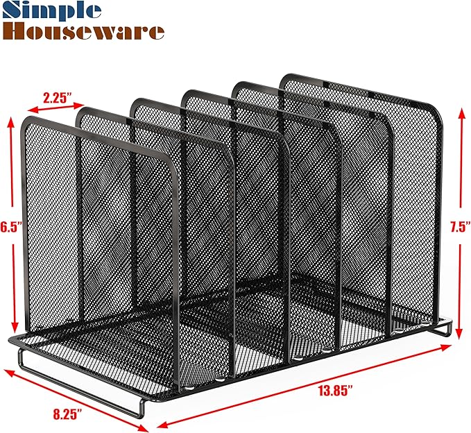 Simple Houseware 5 Section Upright File Sorter Organizer, Black - 2 Pack