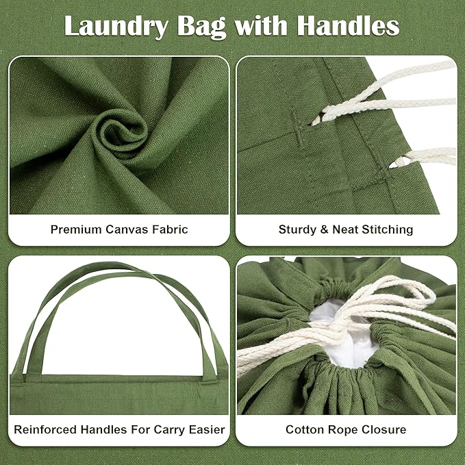Canvas Laundry Bag 33"Wx 35"H, Thick Cotton Laundry Bag with Handles & Drawstring, Extra Large Heavy Duty Washable Basket Liner Hamper Liner Canvas Storage Sack (XL ArmyGreen)