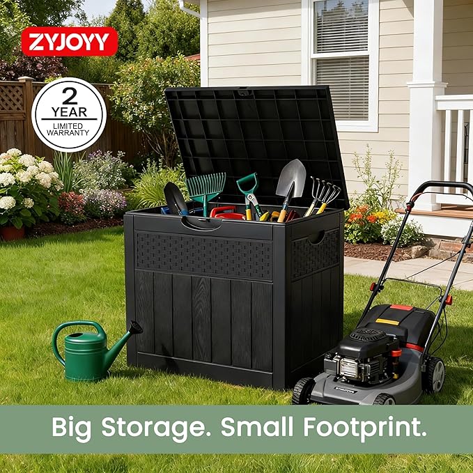 ZYJOYY 33 Gallon Outdoor Storage Box, Waterproof Resin Deck Box with Lockabe Design for Patio Cushions, Pool Accessories and Garden Tools, UV Resistant