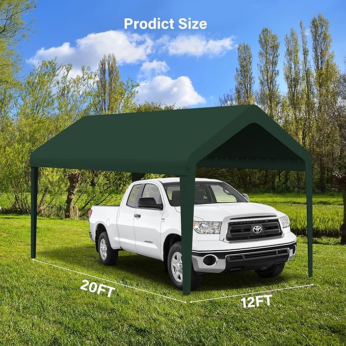 Canopy Replacement Cover, Carport Replacement Canopy, 800D Oxford Waterproof & UV Protected Tarp with Ball Bungees (Frame is not Included) (Green, 12x20)