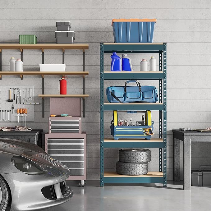 Topeakmart 5-Tier Utility Shelves, Metal Storage Shelves, Adjustable Shelving Units, Boltless Assembly, Garage Shelves Shed Shelving for Warehouse Shed Basement- Neptune Blue, 27.5 x 12x 60 Inch