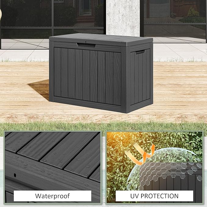 50 Gallon Outdoor Storage Box, Resin Deck Boxes Outdoor Waterproof For Patio Furniture, Garden Tools, Pool Supplies, Lockable And UV Resistant (Striped Black)