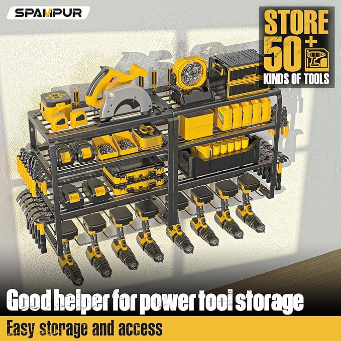 Power Tool Organizer Wall Mount, Heavy Duty 420LB with 8-Slot Drill Holder - All-in-One Garage Storage for Workshop, Christmas Gift for Men, Dad, DIYers, 15 Min Quick Assembly