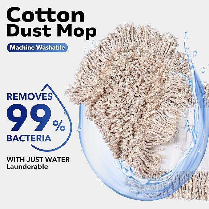 Matthew Cleaning 24'' Cotton Dust Mop Refill Washable Thick Tufted Replacement Heads for Residential & Commercial Use Fit All 24'' Dust Mop Frames, Hardwood, Laminate, Concrete Floors 3 Pack