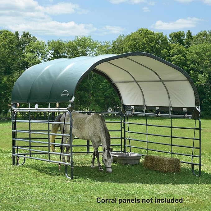 ShelterLogic 12' x 12' Corral Shelter and Livestock Shade Waterproof and UV Treated Universal Cover for Horses, Goats, and Other Livestock (Corral Panels Not Included) (Corral Shelter)
