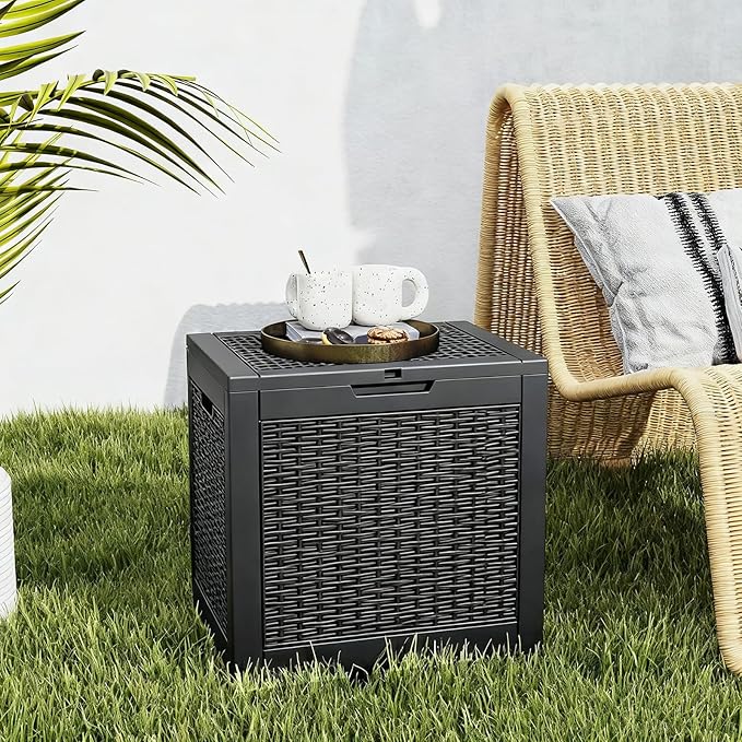 DUMOS 30 Gallon Deck Box, Lockable Outside Storage Box for Outdoor Use, Outside Waterproof Resin Package Delivery Box for Backyard Patio Garden