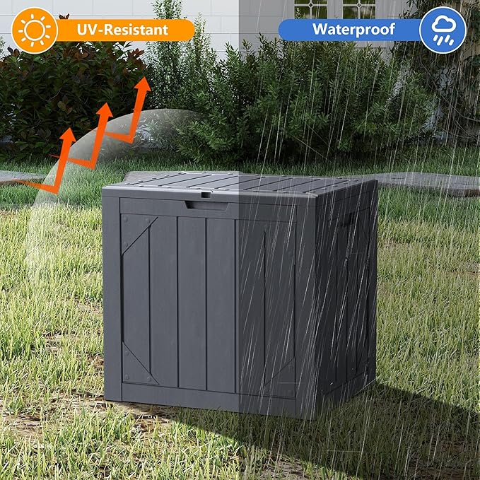 30 Gallon Outdoor Storage Box, Waterproof Resin Deck Box with Lockable Lid Large Storage Bin for Patio Furniture Cushion, Garden Tools, Pool Accessories, UV-Resistant Outside Delivery, Gray