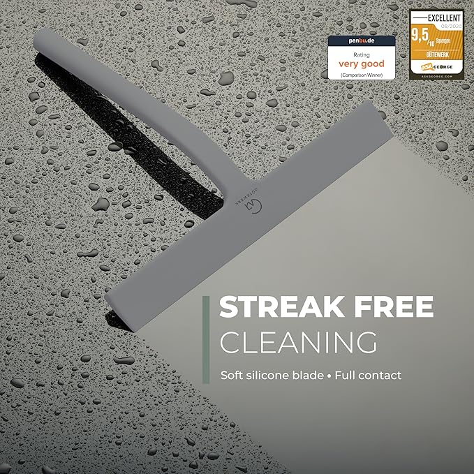 GÜTEWERK Shower Squeegee for Glass Doors, Silicone Window Squeegee, Bathroom and Glass Cleaning - Gray - 11 Inch