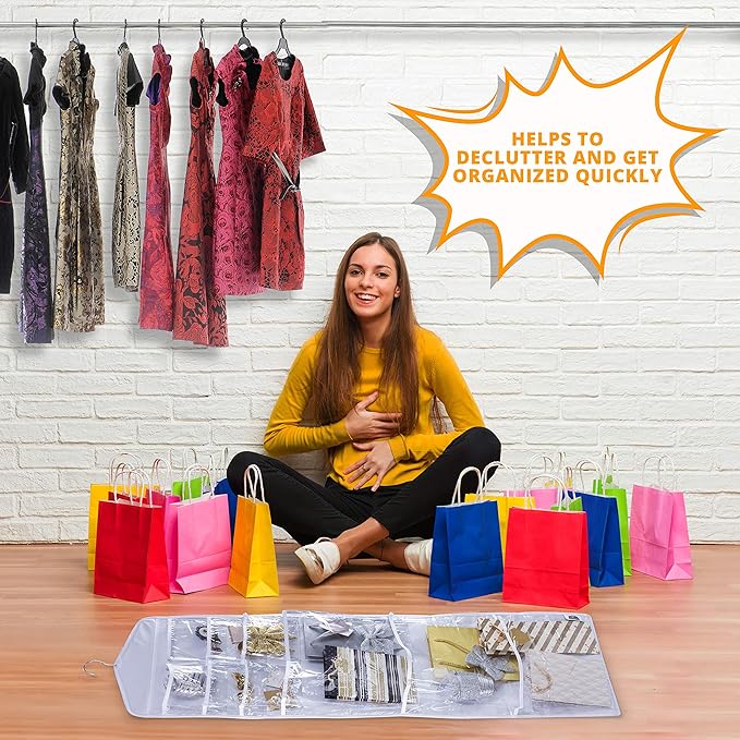 Large Double-Sided Hanging Gift Bag Organizer and Tissue Paper Holder (White)