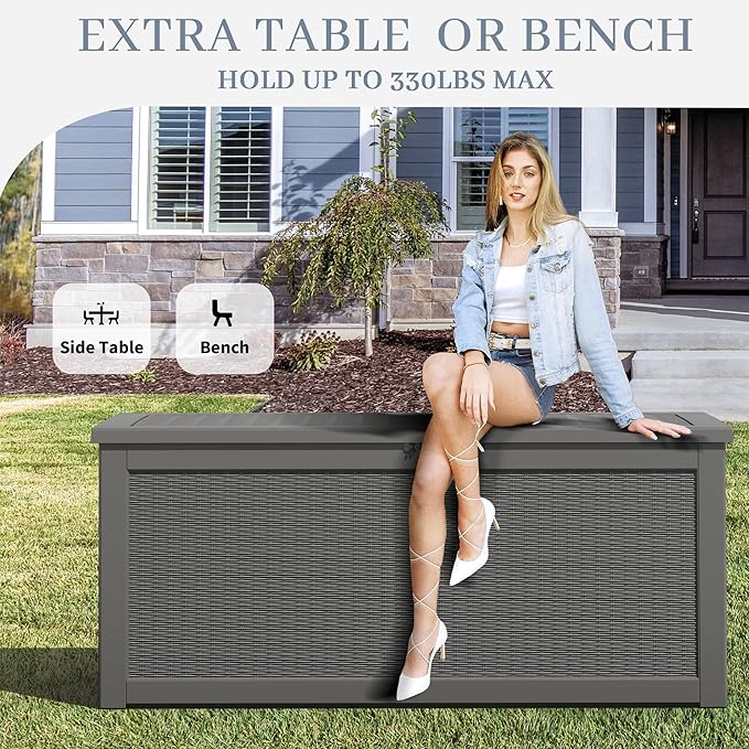 Outdoor Storage Deck Boxes Waterproof and UV Resistant Outdoor Storage Box Lockable Lid for Delivery Box, Indoor, Garden Tools, Pool Supplies, Patio (Grey, 260 Gallon)