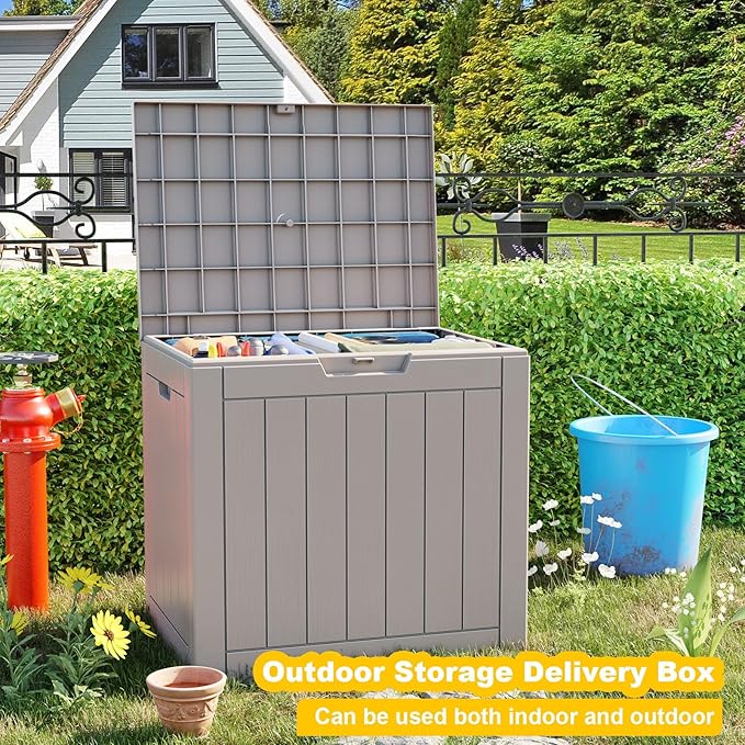 EasyUp 30 Gallon Outdoor Storage Box Waterproof, UV Resistant Outdoor Deck Box, Resin Deck Boxes for Garden Tools Equipment, Gray
