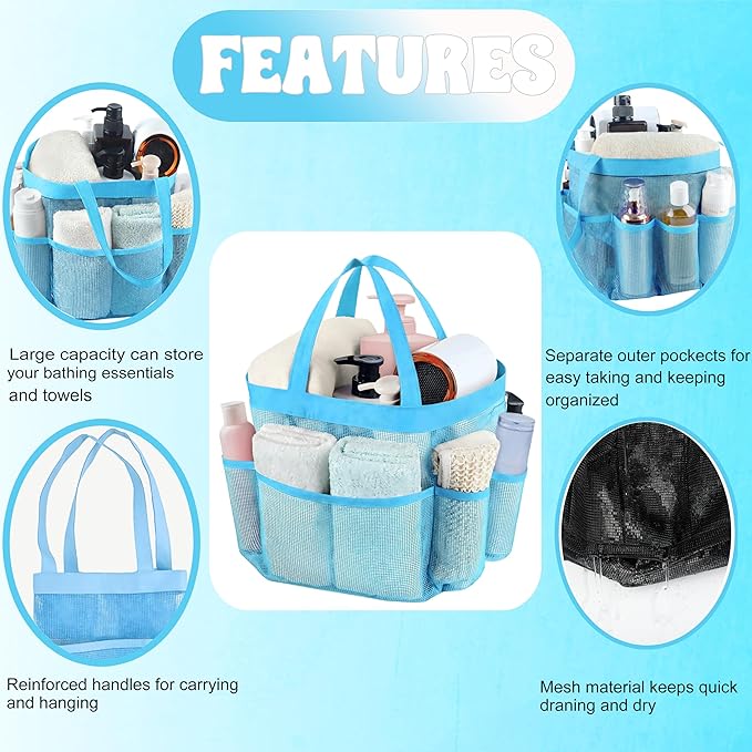 Attmu Mesh Shower Caddy Portable, Quick Dry Hanging Shower Tote Bag for College Dorm Room Essentials, Large Capacity Caddy Dorm for Bathroom Gym Swimming