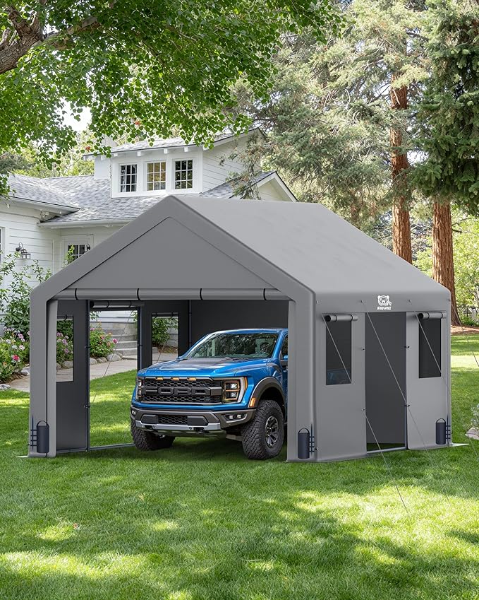 13x20 FT Heavy Duty Carport, Portable Garage Waterproof & UV Protected Car Canopy with Reinforced Steel Frame, Outdoor Shelter for Cars, Trucks, Vans, RVs, Home Party, and Workshops