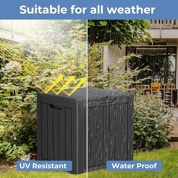 Outdoor Storage Deck Box Waterproof,35 Gallon Lockable Patio Package Delivery Bin as Seat, Resin Storage Container Bench for Furniture Cushions, Pool Accessories, Garden Tools, Black