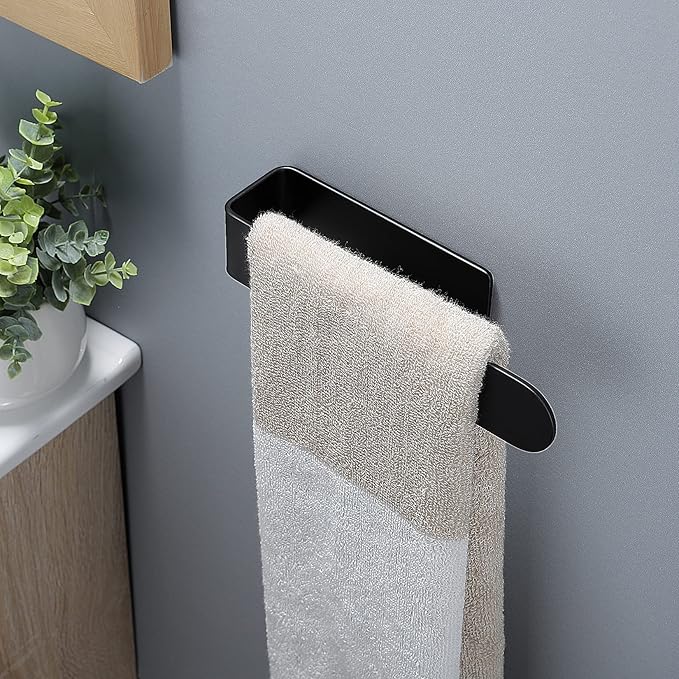 Taozun Hand Towel Holder/Hand Towel Bar - Black Face Towel Holder Self Adhesive Towel Ring for Bathroom, Stainless Steel