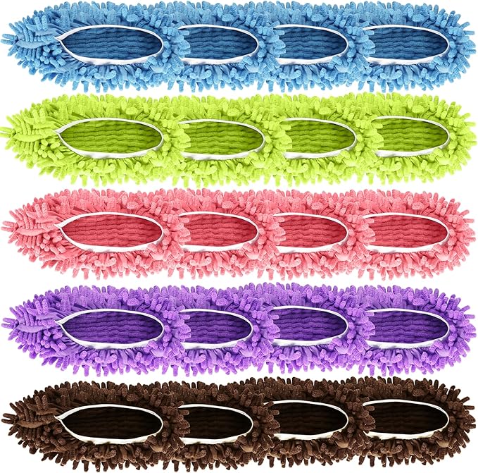 Mop Slippers Shoes 10 Pairs (20 Pieces) - Microfiber Cleaning House Mop Slippers, Floor Cleaning Tools Shoe Cover, Soft Machine Washable Reusable Microfiber Foot Socks for House Kitchen Office