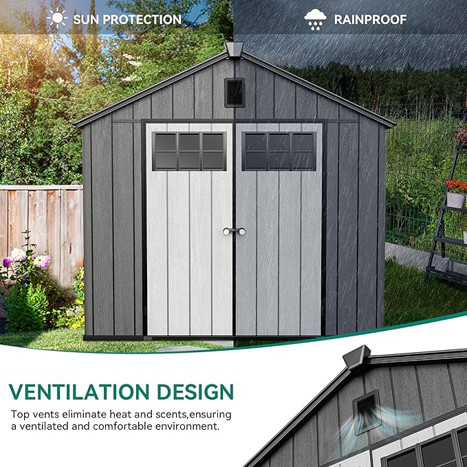 YITAHOME 8x10 FT Outdoor Storage Shed with Floor, Extra Thick Plastic Garden Shed for Bikes, Tools and Pool Supplies, Outdoor Resin Shed with Door Window Insert, Vents for Patio, Backyard, Black