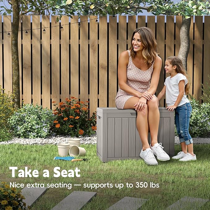 Outdoor Storage Box, 50 Gallon Deck Box Waterproof, Resin Patio Storage Bin for Package Delivery, Patio Furniture Cushion, Garden Tools, Pool Accessories, Weatherproof, Grey