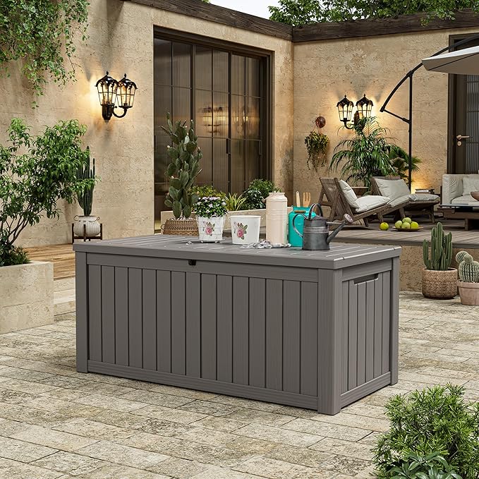 Oudoor Storage Deck Boxes Waterproof, Waterproof and UV Resistant Outdoor Storage Box Lockable Lid for Delivery Box, Indoor, Garden Tools, Pool Supplies, Patio (Grey, 150 Gallon)