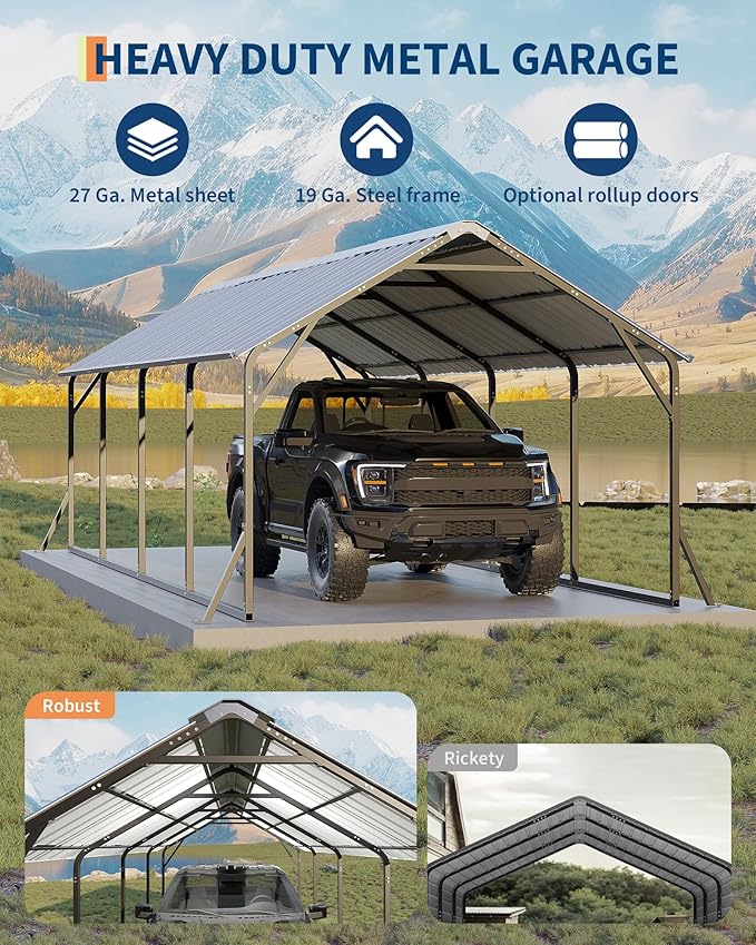 Garveelife 11'x20'x9' Metal Carport, Heavy Duty Steel Car Ports for All-Weather, Vertical Roof Design, for Full-Size Pickup Trucks, Boats, and Tractors