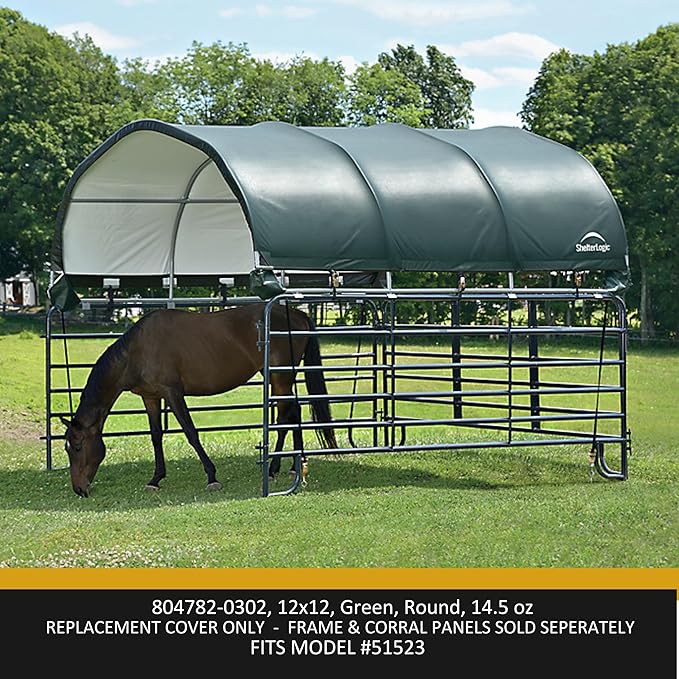 ShelterLogic Heavy Duty Replacement Cover 804782-0302, 14.5 oz, Green for Corral Shelter 51523 (Cover only Does not Include Frame or Corral Panels)