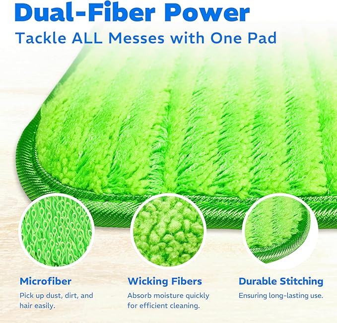 4 Pack Reusable Microfiber Mop Pads, Compatible with Swiffer Sweeper, Machine Washable Cloths, Scraper Included, Refills for All Floor Cleaning, Hook and Loop, Wet Dry - 10"- 12"