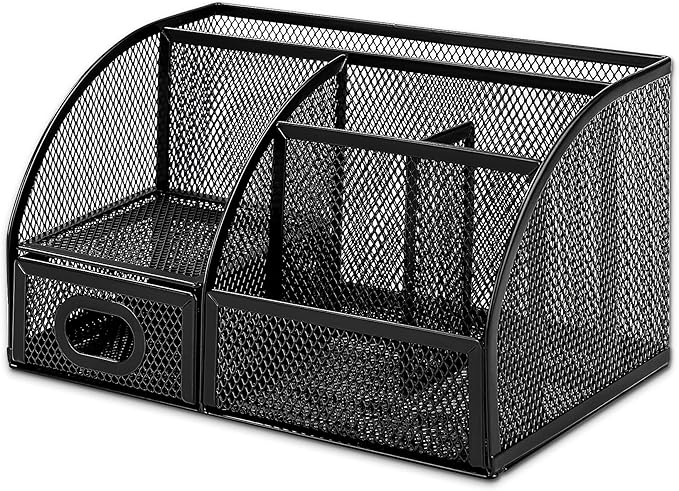 Amazon Basics Pen Holder and Desk Organizer, Office Supplies Storage Caddy, 9.1" x 5.9" x 5.5", Black