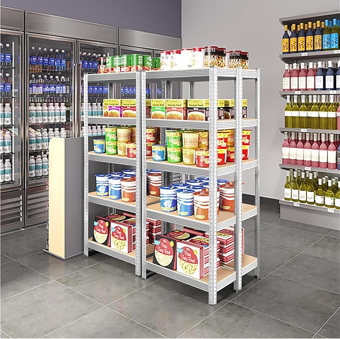 Topeakmart 5-Tier Utility Shelves, Metal Storage Shelves Garage Shelving Unit Adjustable Garage Storage Shelves Storage Racks Heavy Duty Shed Shelving- Silver, 35.5 x 12 x 71 Inch
