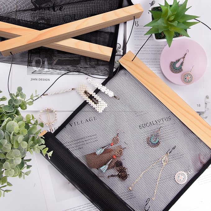 FEQO Earring Organizer Hanging Mesh Earrings Holder Wall Mounted Earring Hanging Jewelry Display Organizer With 20 Pieces S Shape Black Hooks(24 x 12 inch)