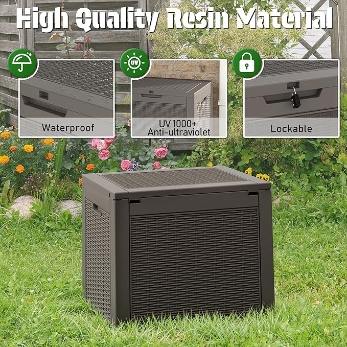 Oudoor Storage Deck Boxes Waterproof, Waterproof and UV Resistant Outdoor Storage Box Lockable Lid for Delivery Box, Indoor, Garden Tools, Pool Supplies, Patio (Grey, 31 Gallon)