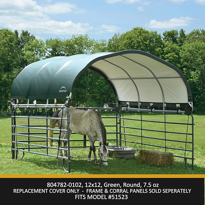 ShelterLogic Standard Replacement Cover 804782-0102, 7.5oz, Green for 51523 12x12 ft. Corral Shelter™(Cover only Does not Include Frame or Corral Panels)