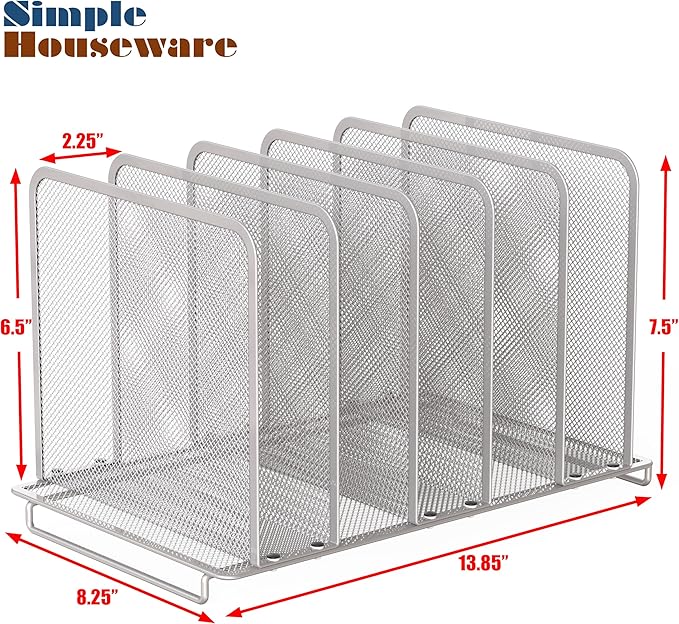 Simple Houseware Expandable 5 Section Upright File Sorter Organizer, Silver