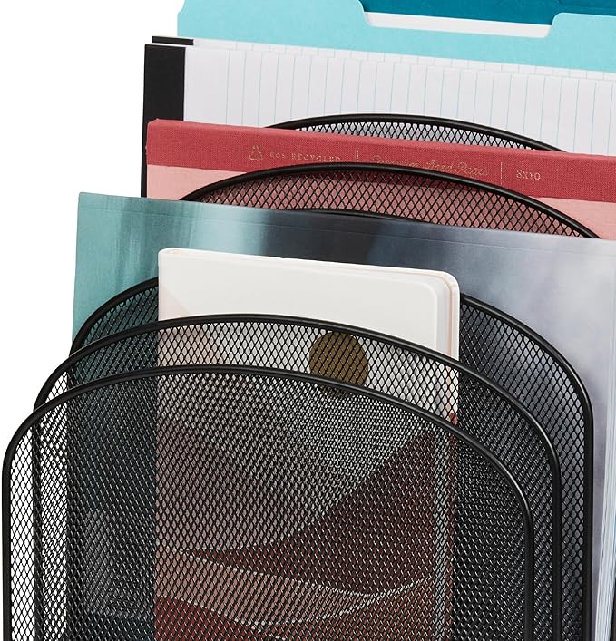 Safco Onyx Desk Organizer, 8 Tiered Vertical Compartments, Office and Classroom Mailbox , Paper and Mail Sorter, Steel Mesh, Black | 8 Tiered