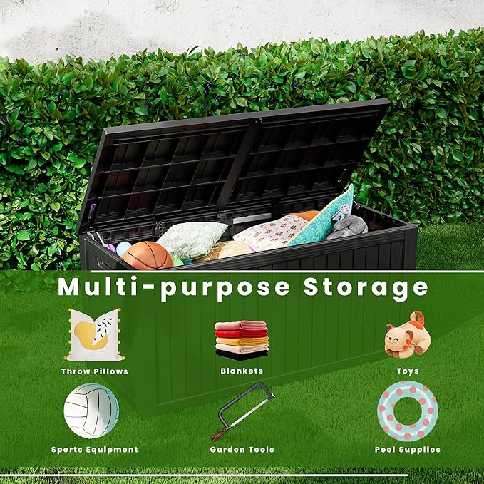 Outdoor Storage Box, 200 Gallon Resin Deck Box Waterproof for Patio Furniture, Garden Tools and Pool Accessories, Lockable UV-Resistant Storage Bin Bench Cabinet for Outside, Black