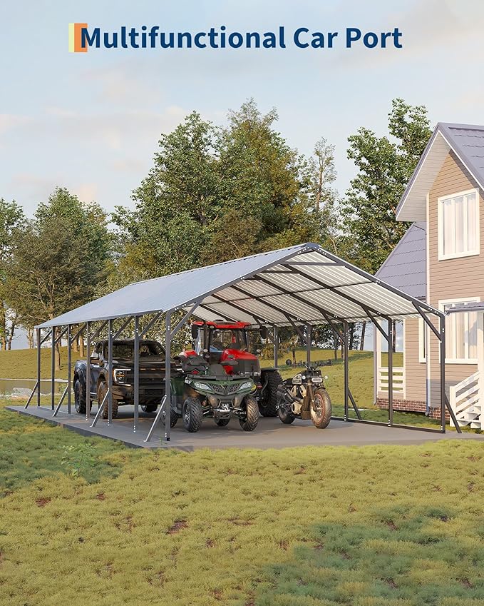 GarveeLife 20'X30'x12' Metal Carport for Multiple Vehicles, Heavy Duty Steel Car Ports, Vertical Roof Design, for All-Weather, for Full-Size Pickup Trucks, Boats, and Tractors