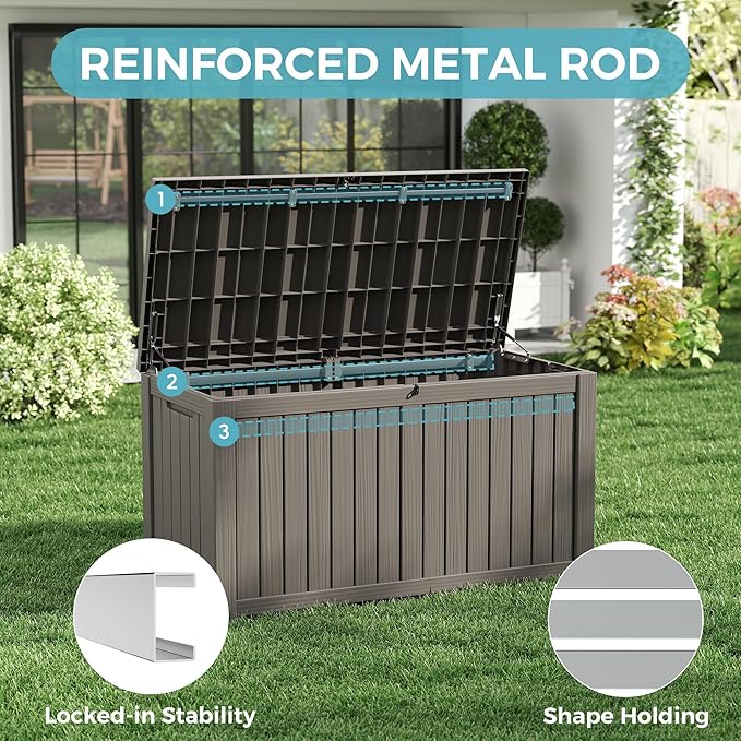 Oudoor Storage Deck Boxes Waterproof, Waterproof and UV Resistant Outdoor Storage Box Lockable Lid for Delivery Box, Indoor, Garden Tools, Pool Supplies, Patio (Grey, 180 Gallon)