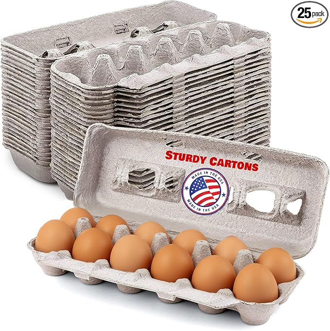 MT Products Blank Natural Pulp Egg Cartons Bulk - Made in USA - Holds Up to Twelve Eggs - 1 Dozen - Cardboard Material Perfect For Storing Extra Eggs (25 Pieces)