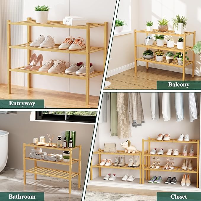 Smiry Shoe Rack, 6 Tier Long Bamboo Shoe Organizer, Stackable Free Standing Wooden Shoe Storage Shelf for Closet, Entryway, Front Door Entrance, Natural